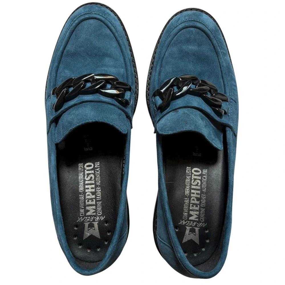 Mephisto NWOT Salko Blue Suede Chain Loafer Women US 5.5
